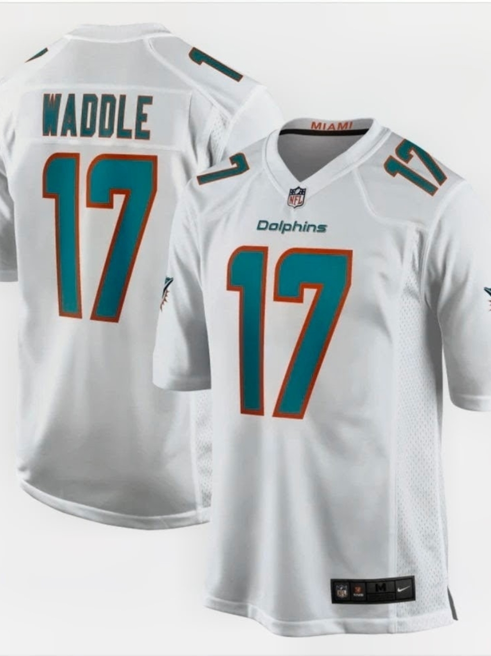 NFL Miami Dolphins White Teal & Orange #17 Waddle Jersey